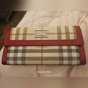Burberry Beige and Red Checkered Wallet